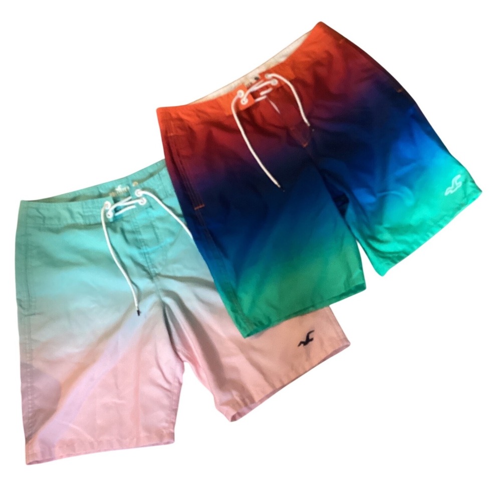 Hollister‎ Mens Board Shorts Bundle Size 30 Ombre Gradient Swim Trunks 2 Pairs